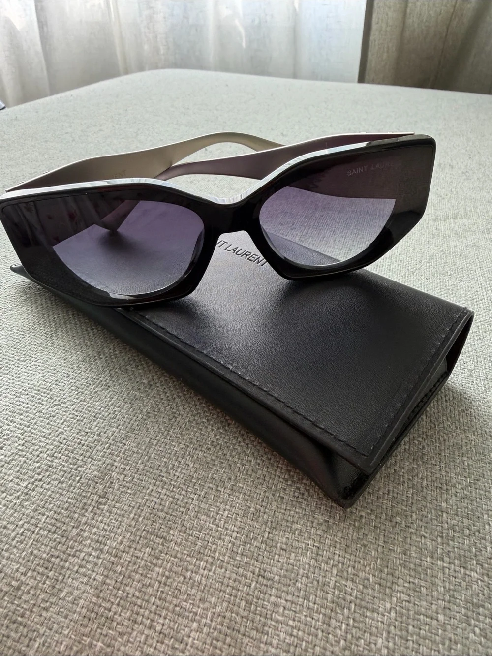 Saint Laurent Black Sunglasses with silver metal temples